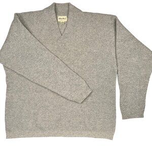 Eddie Bauer XXL Mens Gray Wool Sweater Ribbed V-Neck Hong Kong Winter Vintage